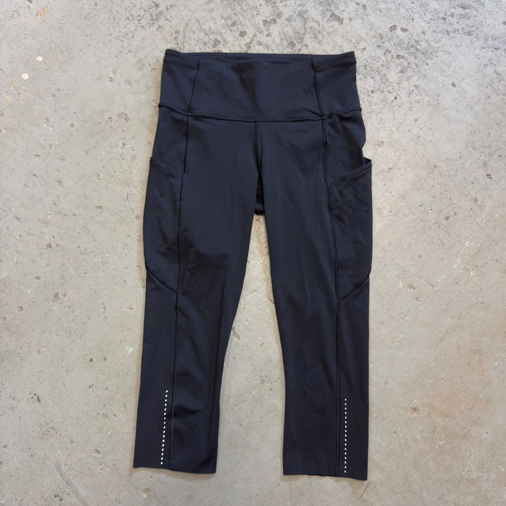 Lululemon Fast and Free High-Rise Crop 19 Black Nulux Leggings Size 6 LW6AKHS